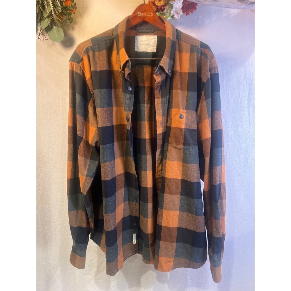 American Threads Buffalo Check Flannel Shirt – Pumpkin Black Charcoal Plaid – So